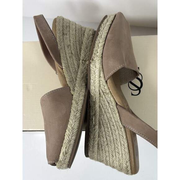 The Spanish Sandal Co Leather Espadrille Peep Toe Wedge Sandals Size 37 US 6.5-7 - Picture 7 of 9